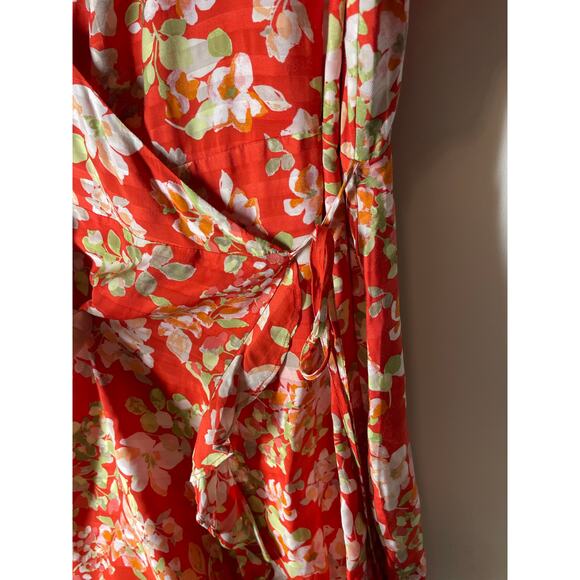 J.Jill Orange Floral Wrap Dress Short Flutter Sleeve Ruffle Hem Plus Size 2X - Picture 5 of 7